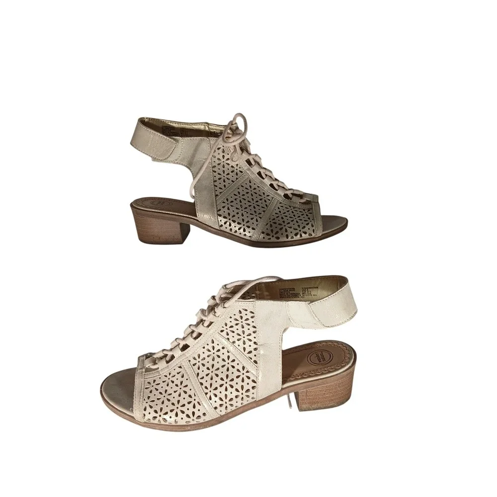 Wonder Nation Lace‎ Up Block Heel Sandals Size 5 Champagne Gold Laser Cut Boho